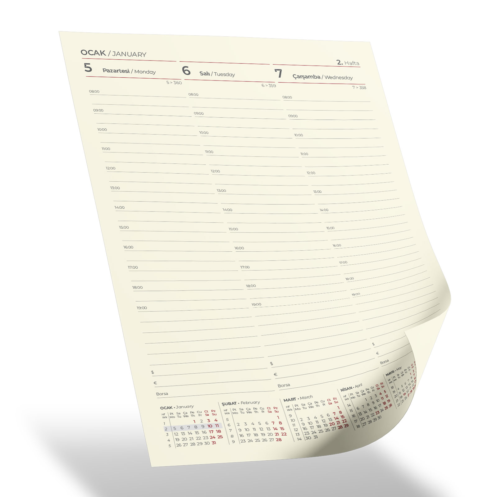 İNCİRLİ SİYAH TARİHLİ HAFTALIK AJANDA (20x28 CM)